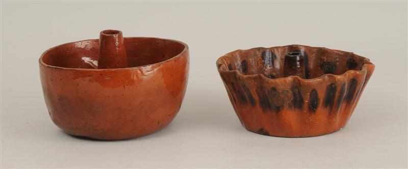 Appraisal: TWO REDWARE FOOD MOLDS The one with waved rim the