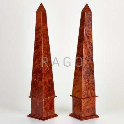 Appraisal: PAIR OF OBELISKS th c Wood Unmarked Each x x