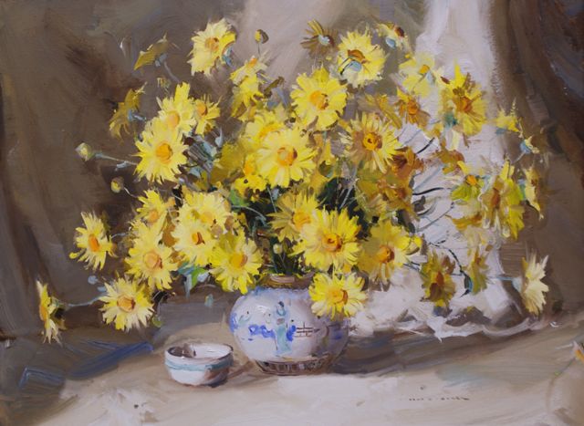 Appraisal: Alan Baker - Daisies oil on board signed 'ALAN D