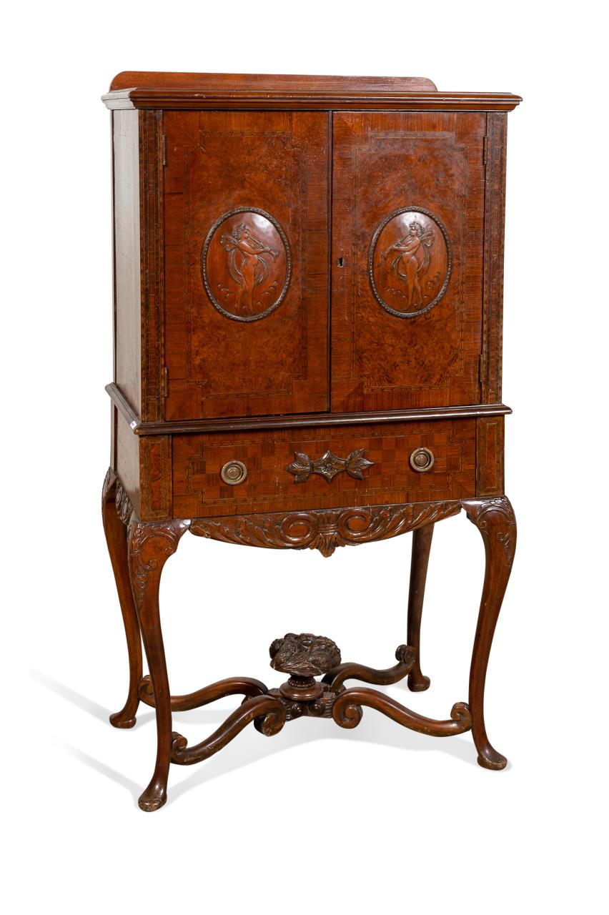 Appraisal: ROCOCO STYLE PARQUETRY INLAID CABINET ON STAND American one piece