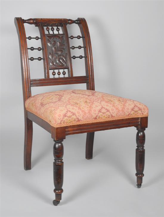 Appraisal: Walnut Victorian Side Chair Circa Ball and stick turned back