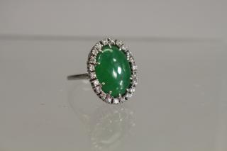 Appraisal: Platinum Ring w Jade Diamonds Platinum Ring w Jade Diamonds