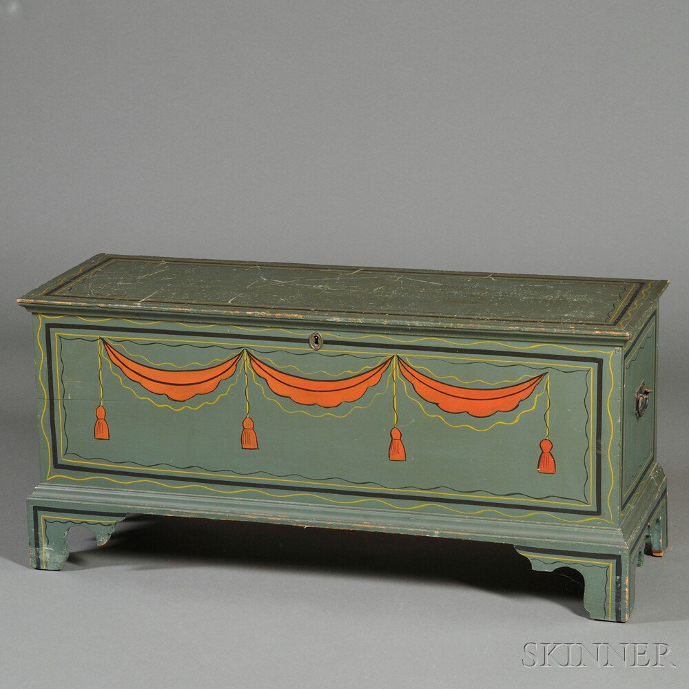 Appraisal: Small Paint-decorated Pine Six-board Chest New England late th century