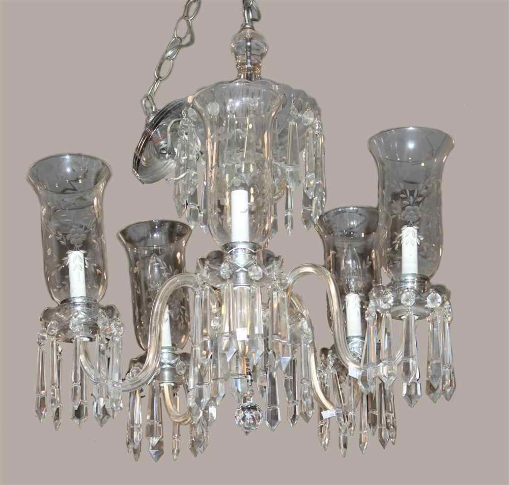 Appraisal: GEORGE III STYLE CRYSTAL CHANDELIER With branches suspended from a