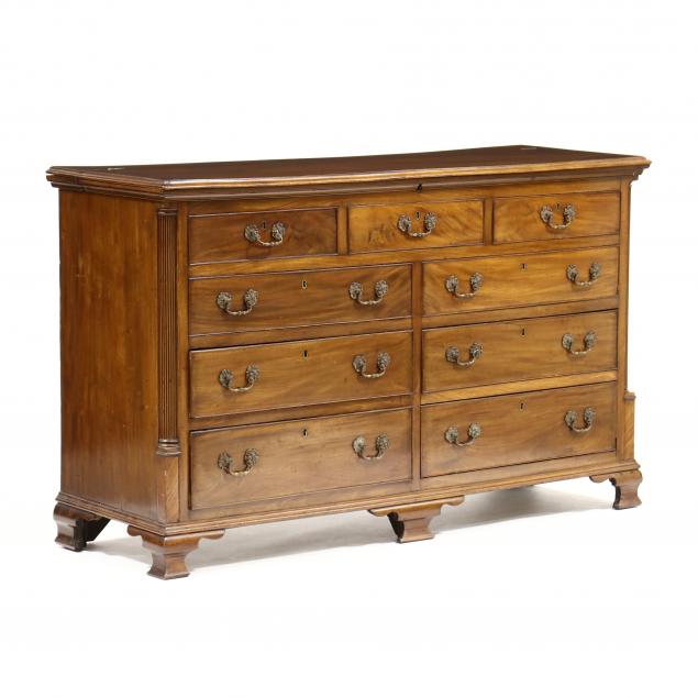 Appraisal: GEORGE III IRISH MAHOGANY DOUBLE-MULE CHEST th century mahogany veneer