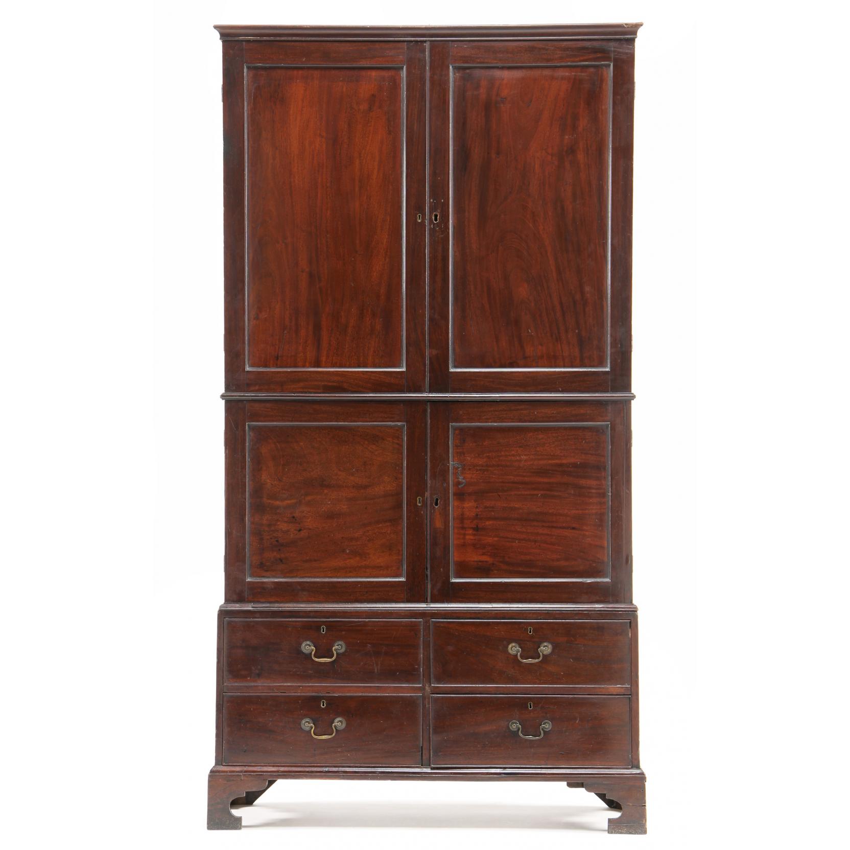 Appraisal: George III Flat-Wall Document Press circa mahogany oak and pine