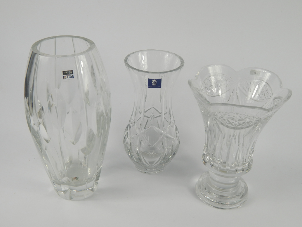 Appraisal: A Stuart Luxton Collection cut glass vase cm high further