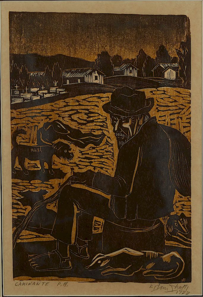 Appraisal: Francisco Amighetti Caminante Woodcut Francisco Amighetti - Woodcut on paper