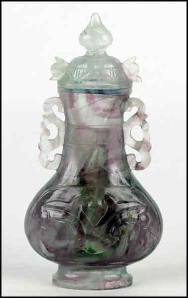 Appraisal: CARVED FLUORITE COVERED URN Height '' Condition No Specific Condition