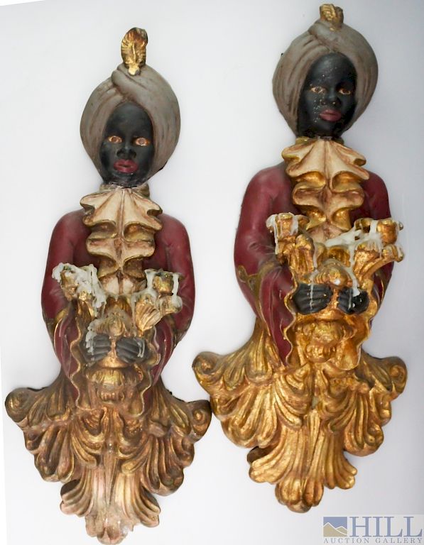 Appraisal: Pr Antique Blackamoor Sconces From Breakers Hotel Pair of old