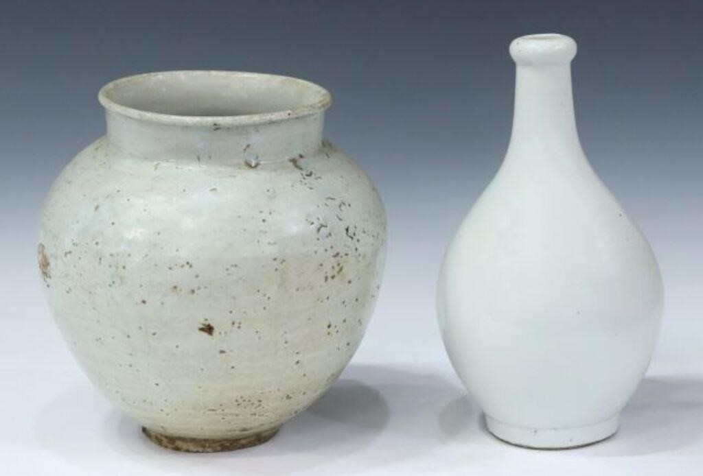 Appraisal: lot of Asian pottery group including Japanese white sake bottle