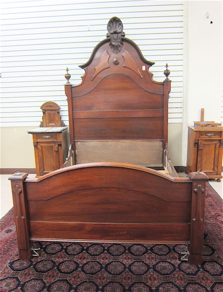 Appraisal: VICTORIAN WALNUT BED WITH RAILS Renaissance Revival design American c