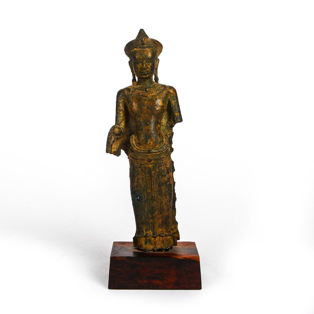 Appraisal: ANTIQUE THAI LOPBURI PERIOD KHMER BRONZE BUDDHA STATUE Central Thailand