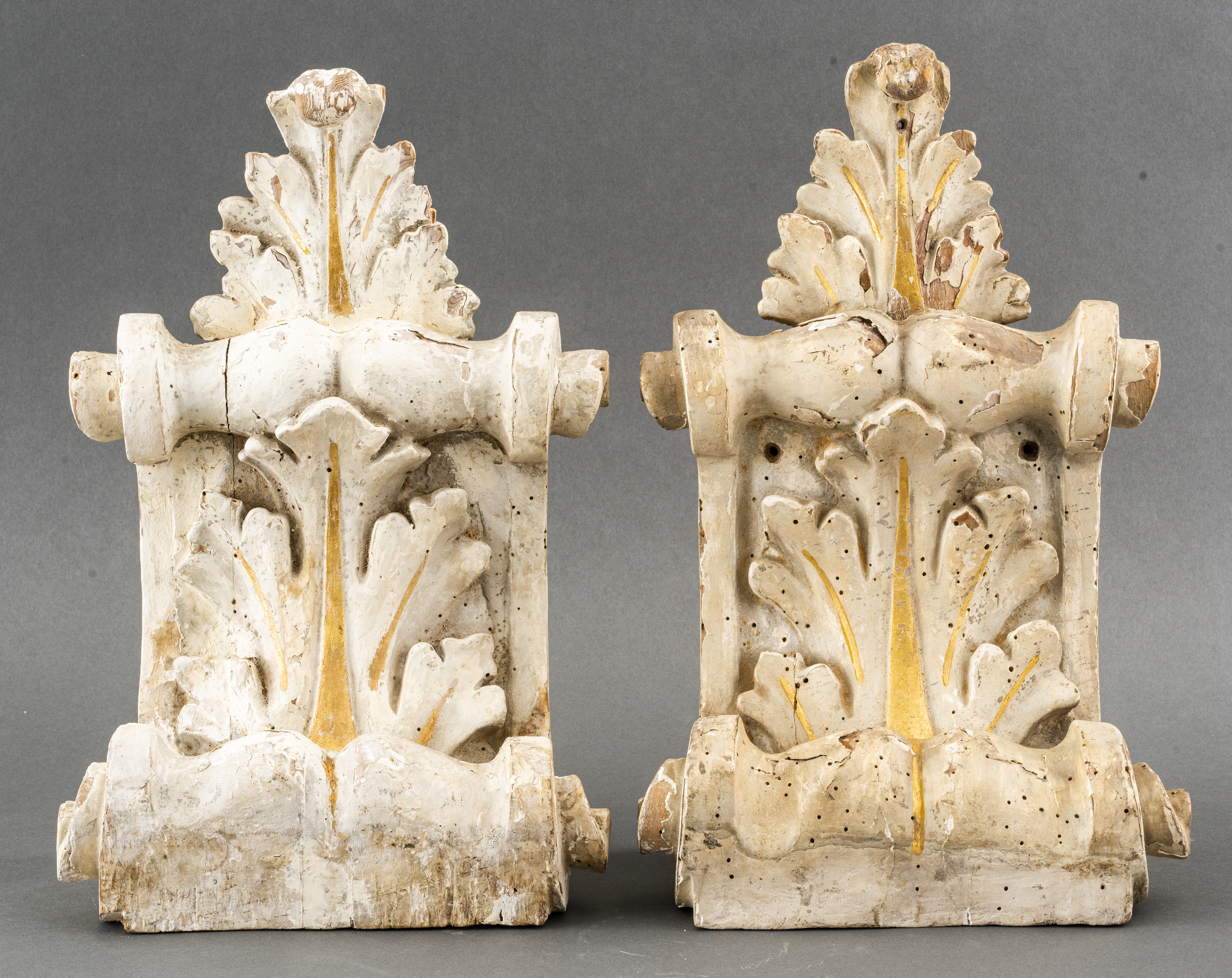 Appraisal: NEOCLASSICAL CARVED ACANTHUS LEAF CORBELS PR Pair of Neoclassical Revival