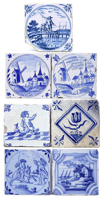 Appraisal: A collection of seven Delft blue and white tilesincluding Dutch