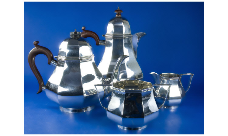 Appraisal: Four Piece Silver Tea Service Of Plain Octagonal Form All