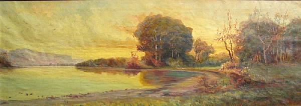 Appraisal: American School late th Century At River's Edge unsigned oil