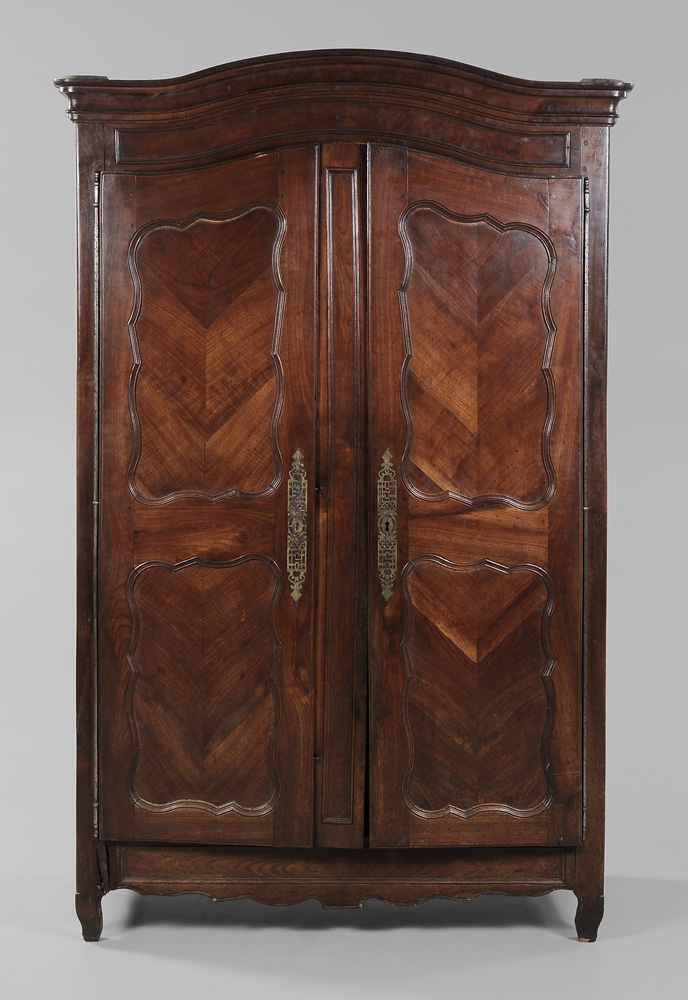 Appraisal: Provincial Louis XV Armoire French th th century fruitwood parquetry