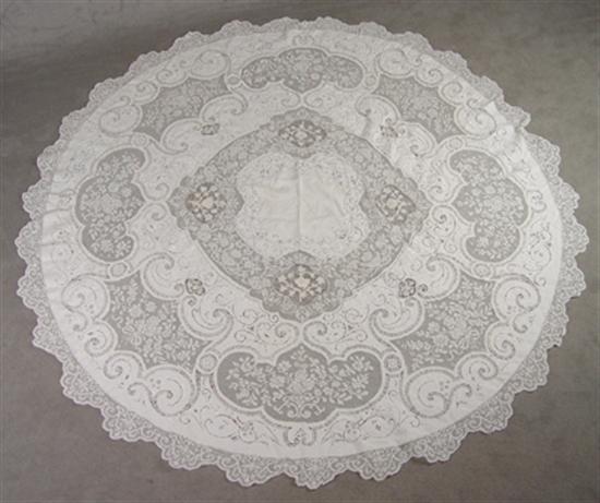 Appraisal: Round Battenburg Lace Tablecloth Very fine textile with extensive cutwork