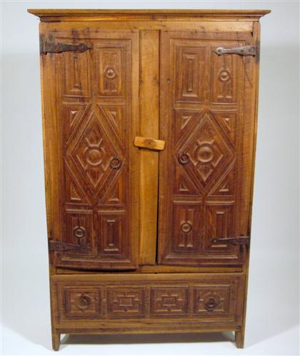 Appraisal: Spanish carved oak cabinet The square molded top over two