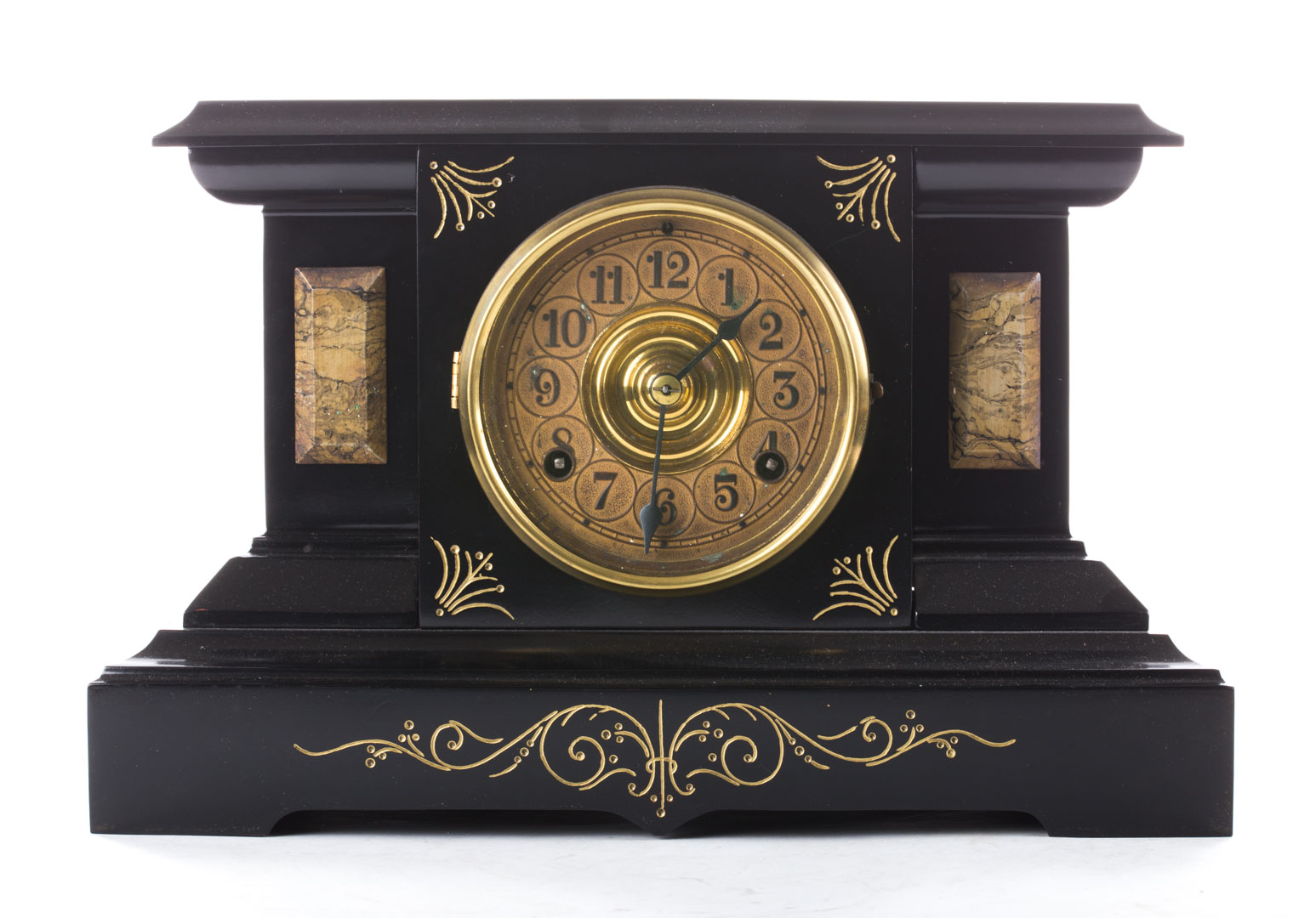 Appraisal: Waterbury black and marbled metal mantel clock late th century