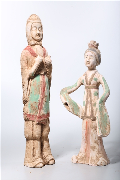 Appraisal: Two Chinese Tang-style pottery figures x x taller approx