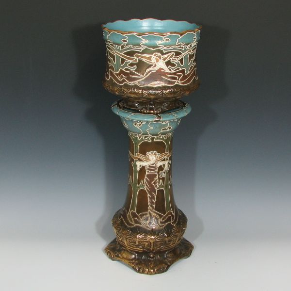 Appraisal: Owens Henri Deux Art Nouveau jardiniere and pedestal with women