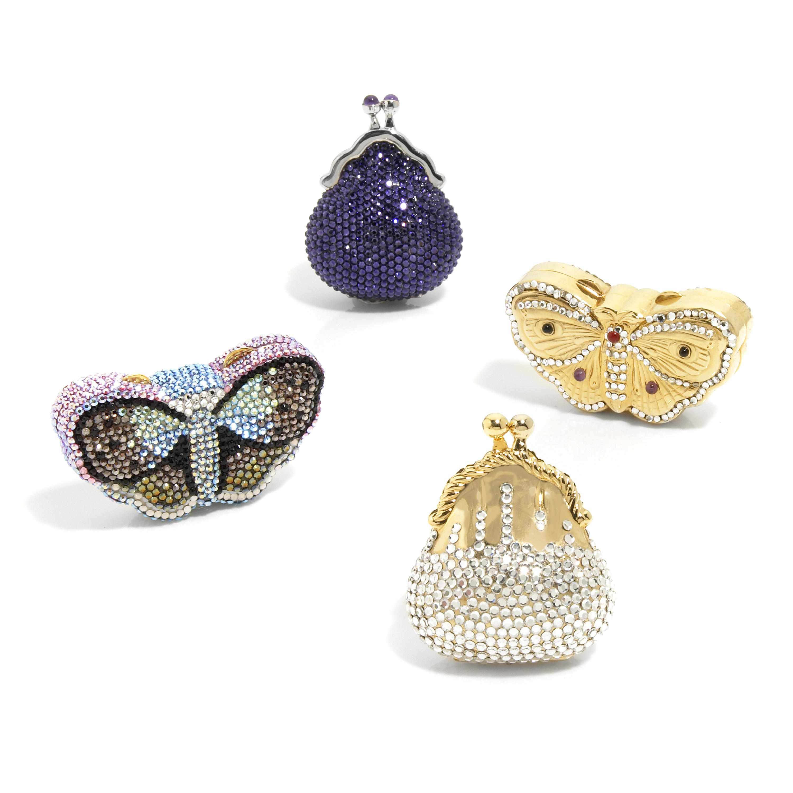 Appraisal: A collection of four crystal pillboxes comprising multi-colored butterfly pillboxes