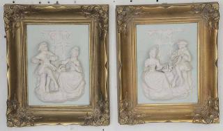 Appraisal: Pair of Dresden Framed Figural Plaques depicting figures in th