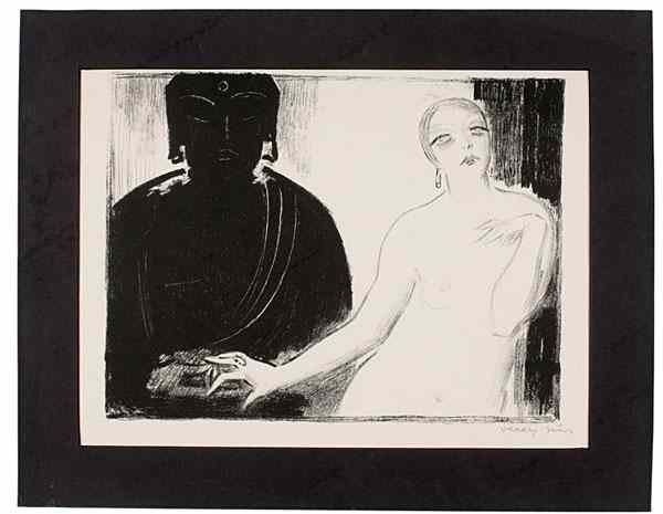 Appraisal: Woman and Buddha by Janos Vaszary Lithograph Janos Vaszary Hungarian