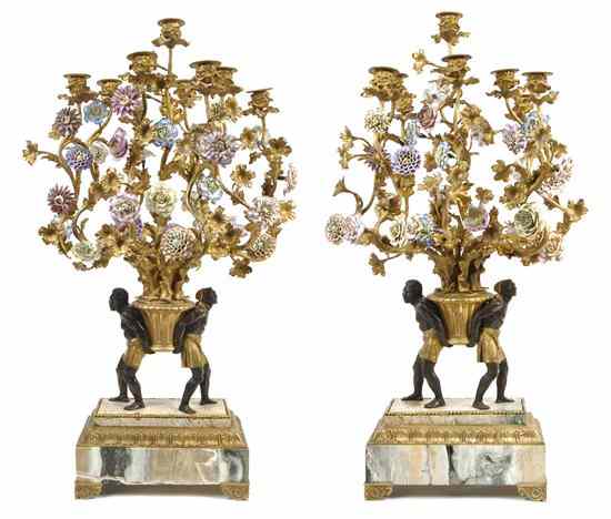 Appraisal: A Pair of French Gilt and Patinated Bronze Porcelain Mounted