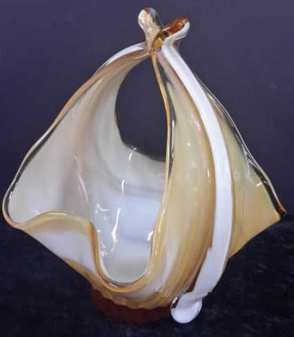 Appraisal: Amber Freeform Art Glass Retro Bowl Vintage - 's freeform