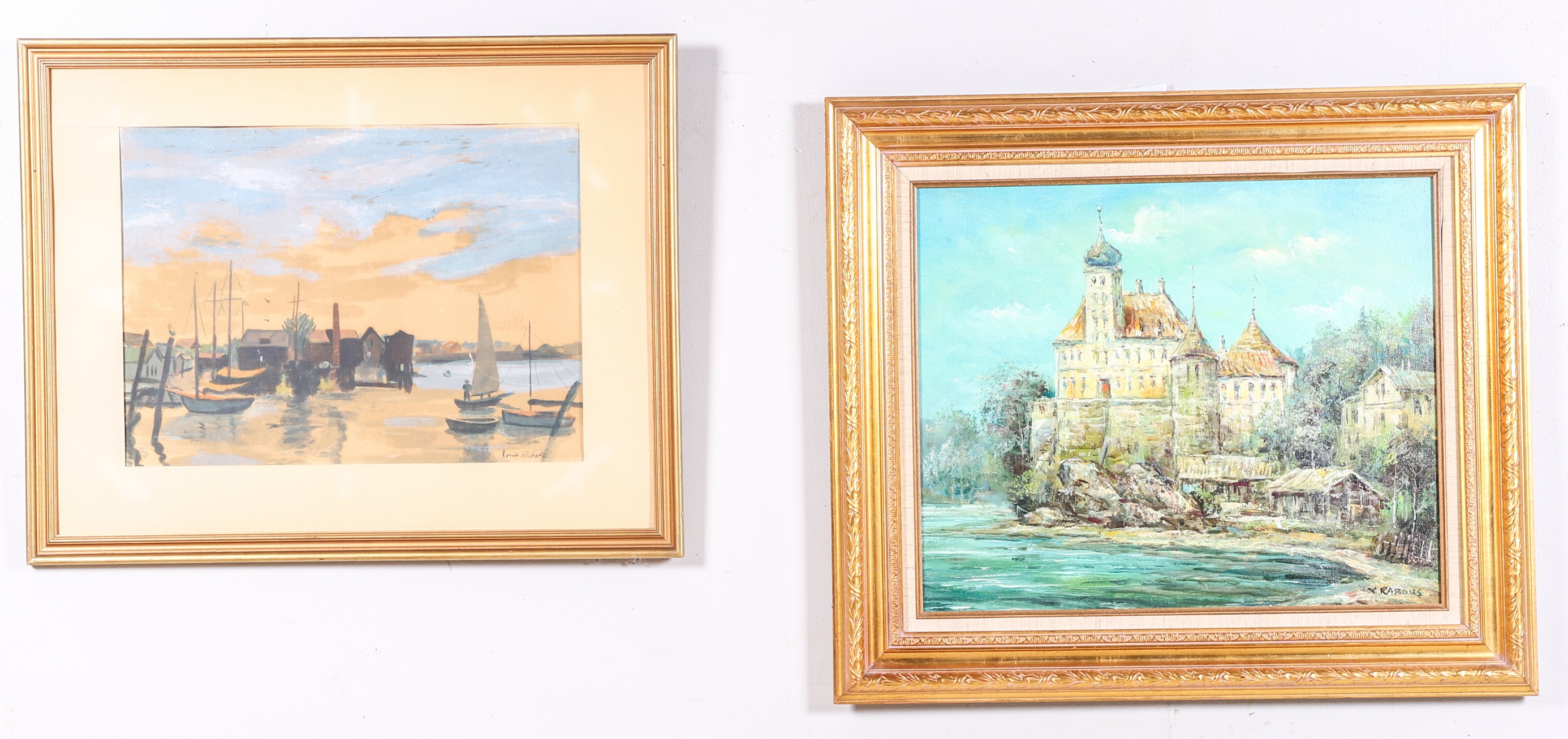 Appraisal: Framed Painting and Print Seaside Monastery oil on canvas signed