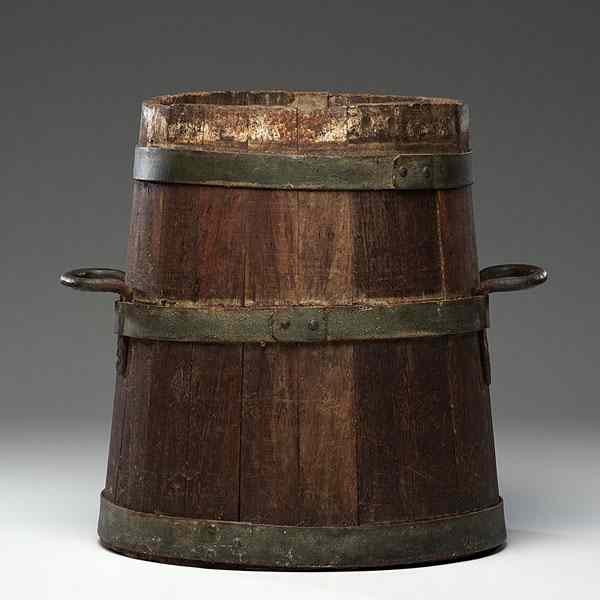 Appraisal: Wooden Firkin American a large wooden firkin with wrought iron