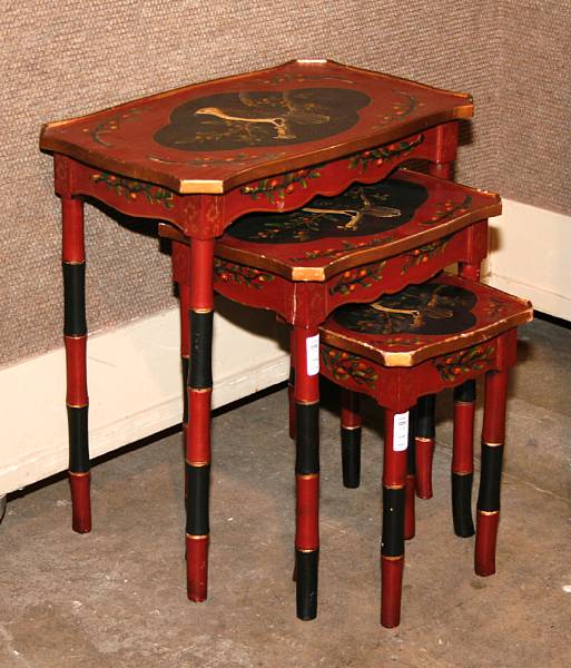 Appraisal: A Regency style paint decorated nest of three tables and