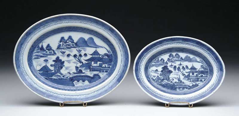 Appraisal: TWO OVAL BLUE AND WHITE CANTON PLATTERS SIZE - x