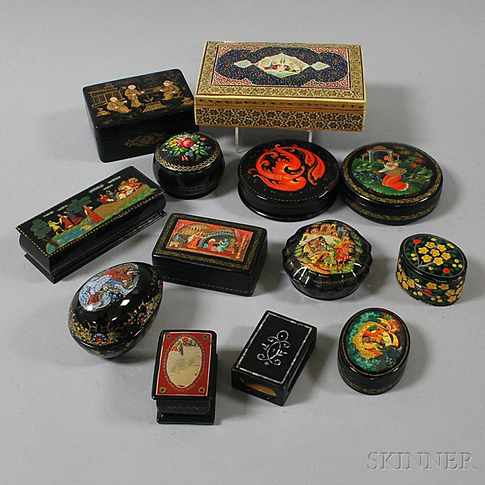 Appraisal: Thirteen Mostly Lacquered Boxes th th century including an Indian