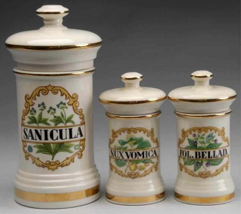 Appraisal: Lot of Gilded Porcelain Apothecary Jars Description Circa mid- th