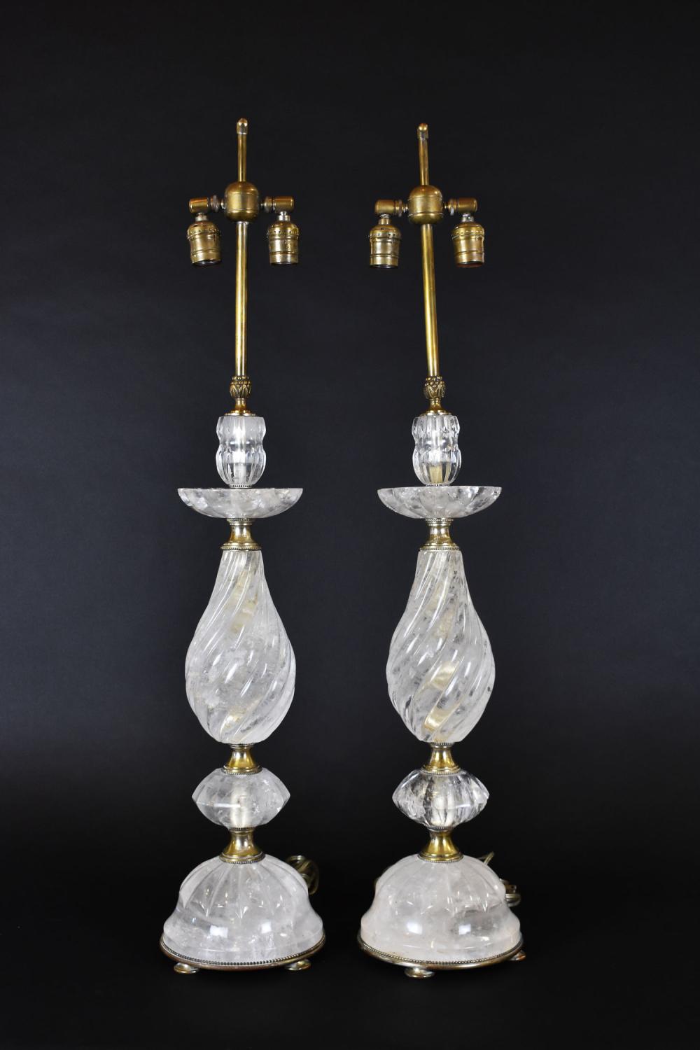 Appraisal: PAIR OF ROCK CRYSTAL TABLE LAMPSComposed of multiple sections with