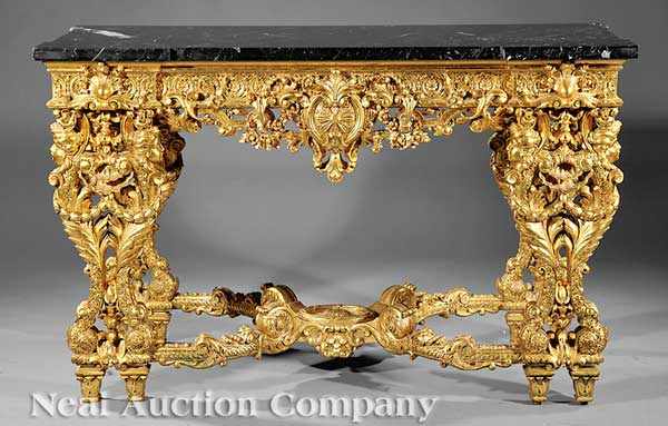 Appraisal: An Antique R gence-Style Carved and Giltwood Console Table late