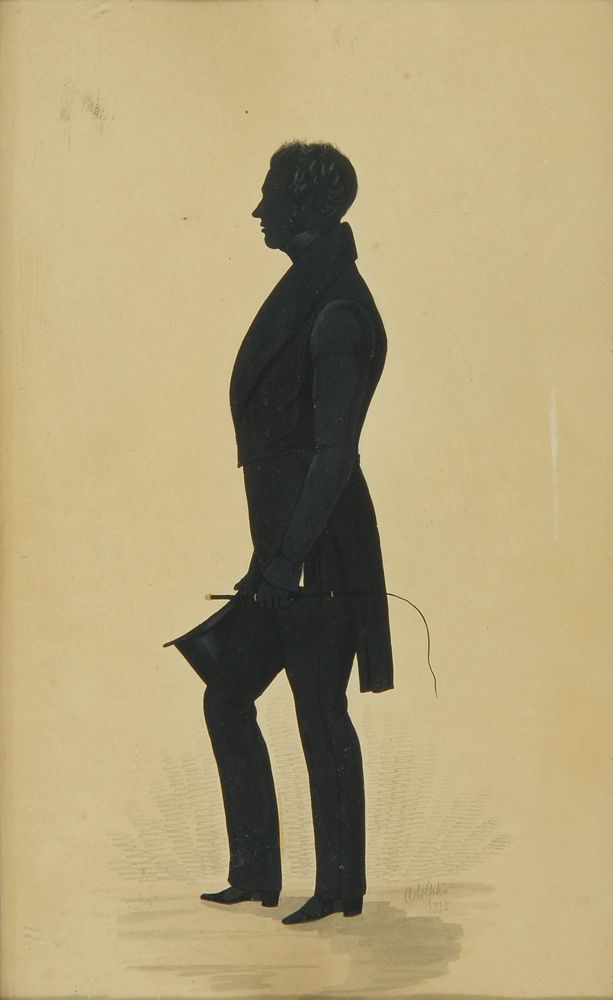 Appraisal: FRAMED FULL-LENGTH SILHOUETTE Dated Of a man in a frock