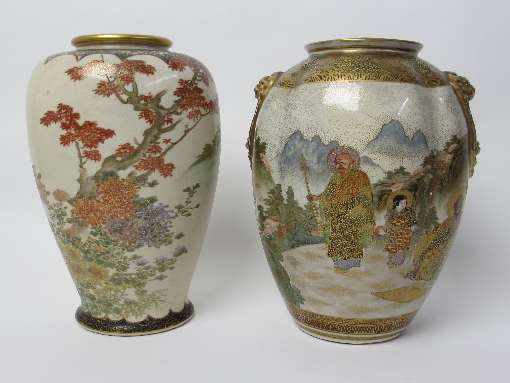 Appraisal: A Satsuma lobed quatrefoil vase painted with Kannon and Immortal