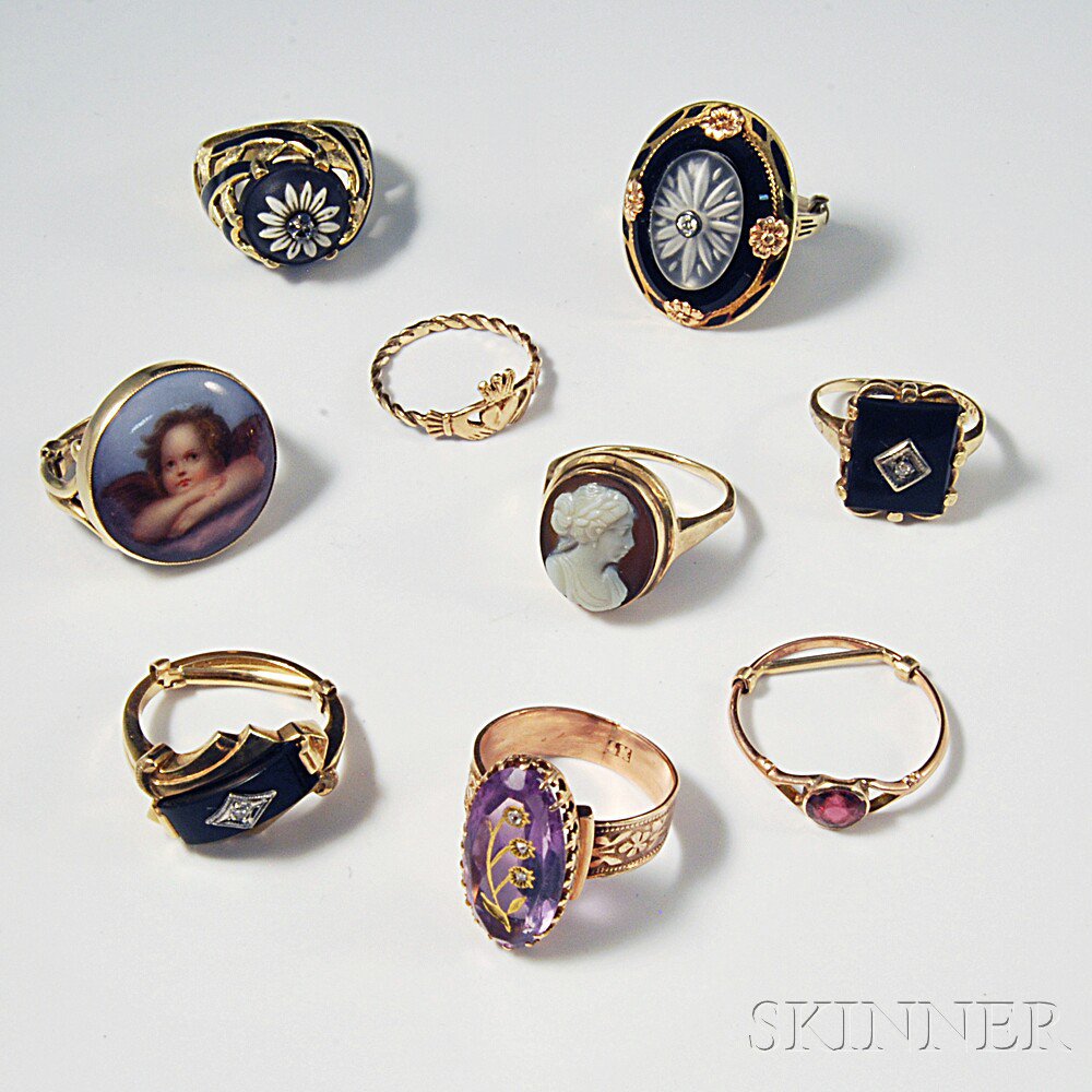 Appraisal: Nine Antique and Art Deco Rings six kt gold a