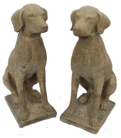 Appraisal: pair Cast stone garden statuary Seated Hunting Dogs th c