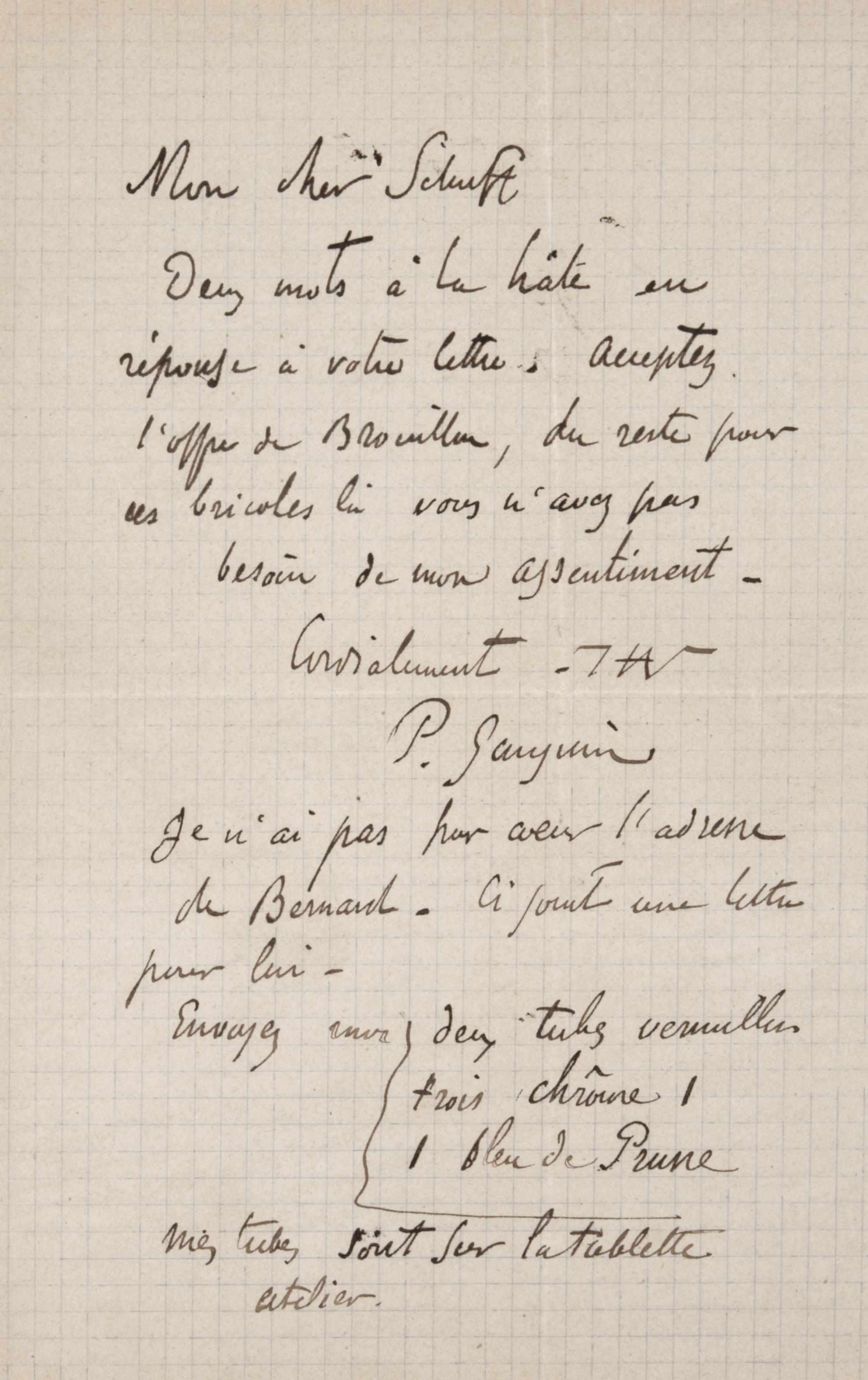 Appraisal: GAUGUIN PAUL - Autograph Letter Signed ''P Gauguin'' p vo