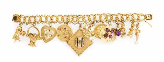 Appraisal: A Karat Yellow Gold Charm Bracelet with Attached Charms consisting