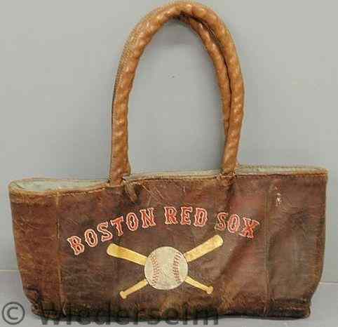 Appraisal: Leather Boston Red Sox satchel c used to carry gloves