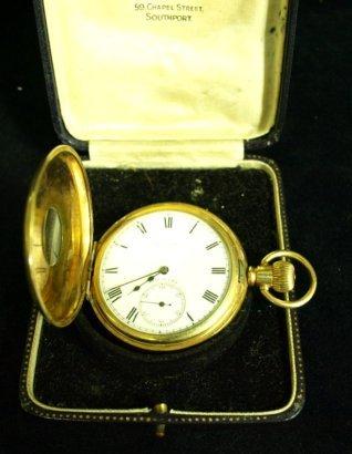 Appraisal: A half hunter pocket watch the gold plated case with