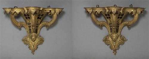 Appraisal: PAIR OF SMALL HANGING CONSOLES Louis XIV Paris th century