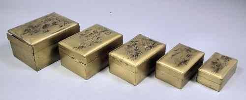 Appraisal: A set of five Chinese gilt lacquer rectangular stacking boxes